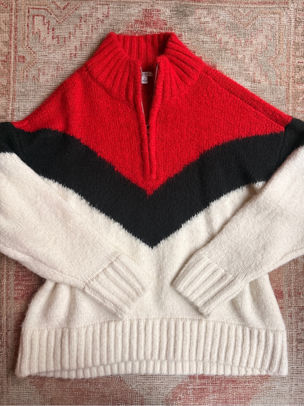 pistola Red, Black & Cream Chevron Half-Zip Pullover
